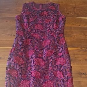 White House Black Market Purple and Red Lace Midi Dress